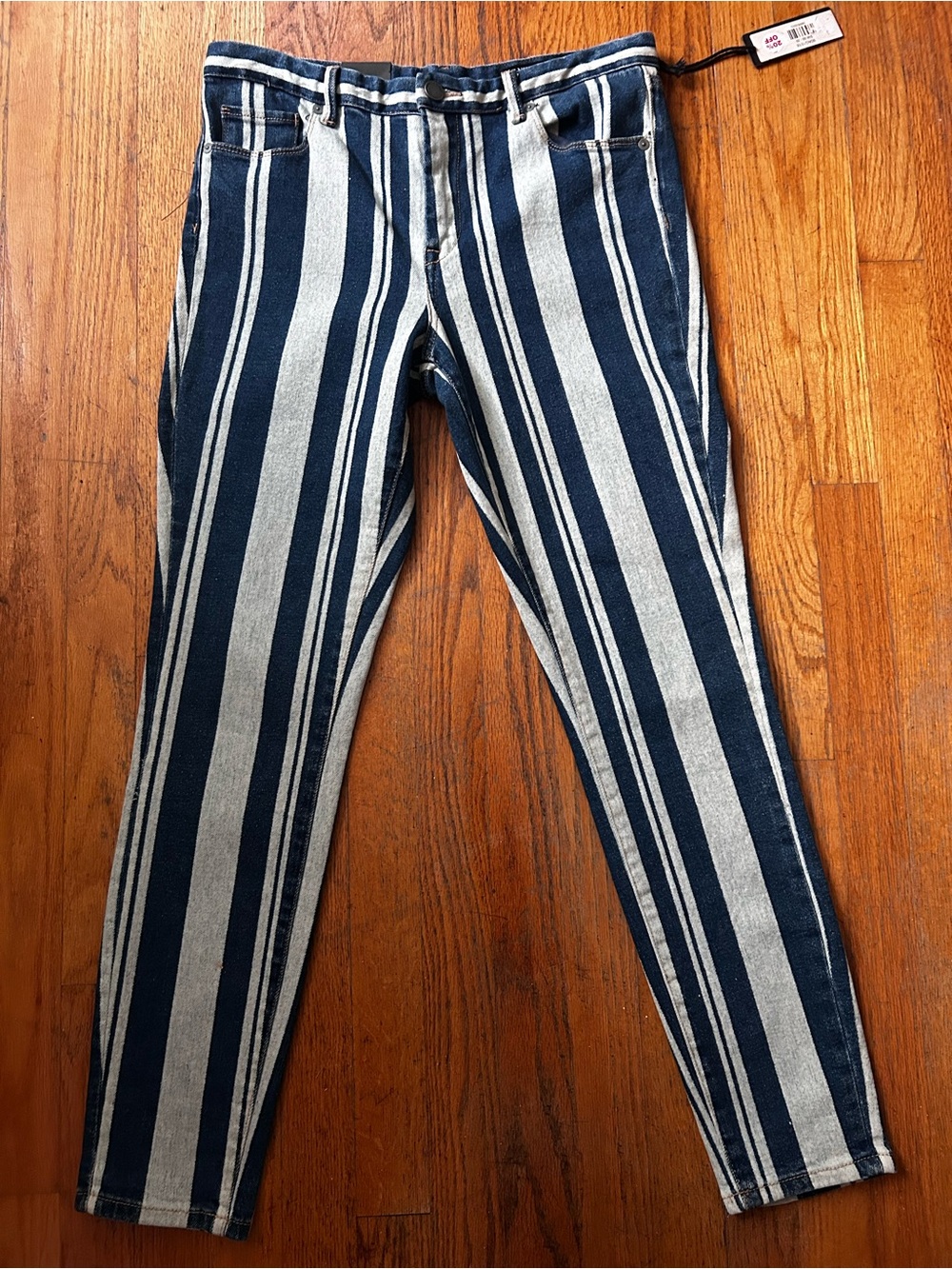 Blank NYC Navy and White Striped Skinny Jeans